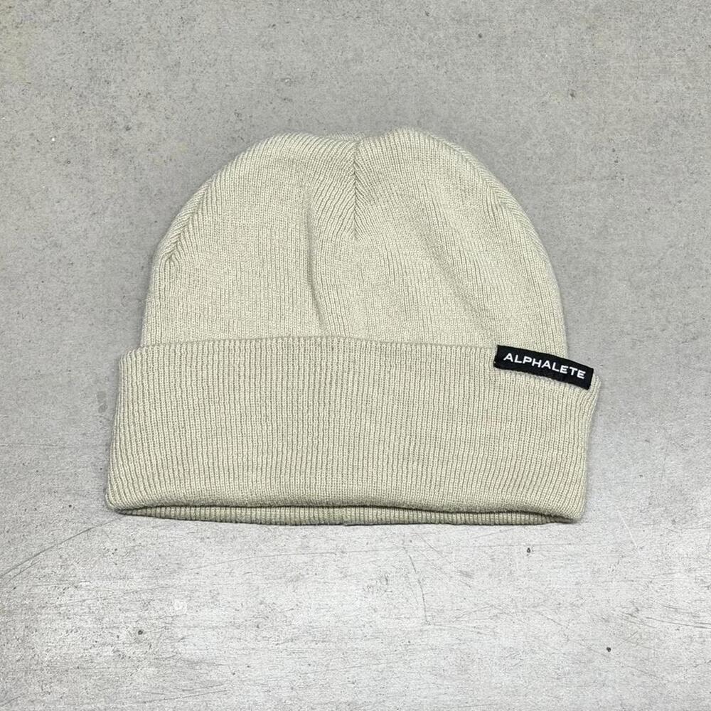 Alphalete Beanie Mens OSFM Cream Roll Up Workout Gym Activewear Winter